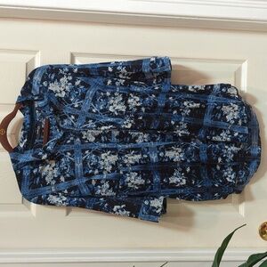 Style & Co Women's 3/4 Sleeve Button Down Floral Blouse Size OX Blue